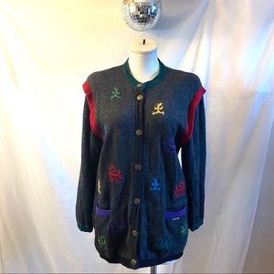 Vintage Geiger Austria Wool Embroidered Cardigan